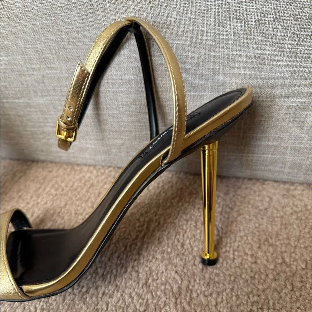Nine West Women's Reina Ankle‎ Strap Sandal, SZ 10, Gold Metallic, Store Display